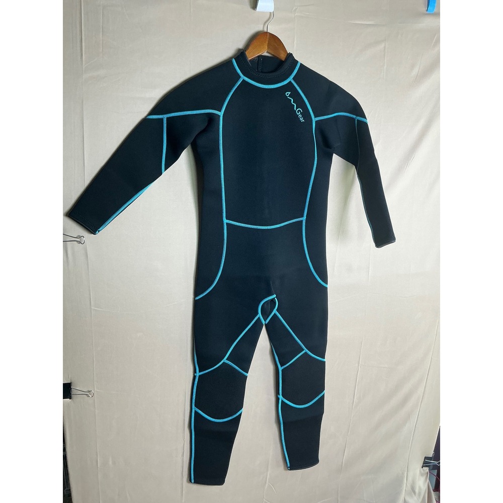 OMGear Wetsuit Kids Size 14 Black Blue Excellent 3mm Neoprene Full Body Suit